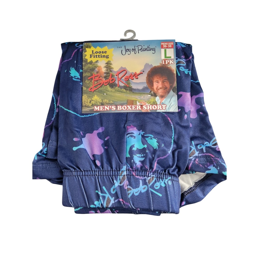 Bob Ross The Joy of Painting Mens Boxer Shorts Blue Paint Splatter Large NEW